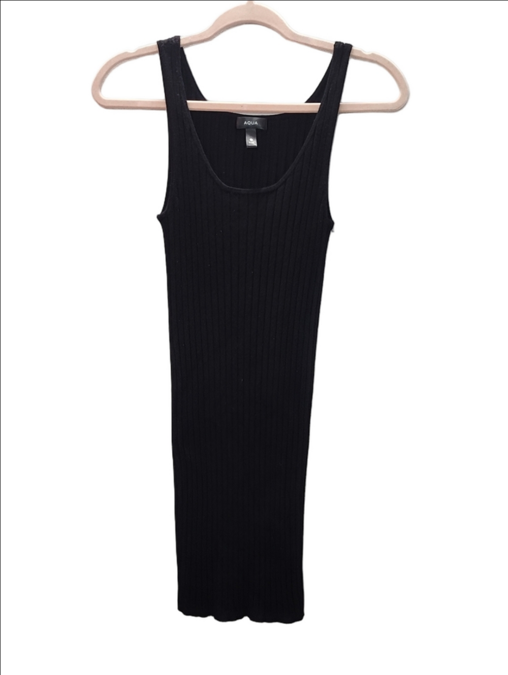 AQUA Black Ribbed knit scoop neck sleeveless bodycon mini dress